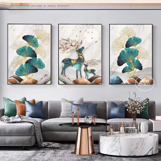 
New Chinese style living room decoration painting sofa background wall triple mural Ping Anxie Creative Restaurant wall hanging painting [68 flowers persimmon-16786] 40*60cm-suitable for living room 2-4 meters wall width