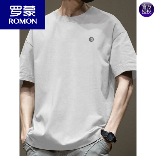 罗蒙（ROMON）潮流美式短袖t恤男夏季纯棉圆领百搭休闲2025新款潮牌宽松港风T恤 白色-1365短袖 S 【建议80-110斤】