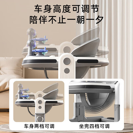 OENY婴儿学步车助步车防o型腿2024新款多功能6-18个月宝宝手推防侧翻 云母灰+餐盘+音乐+推+遮阳棚 多功能学步助步周岁生日礼物