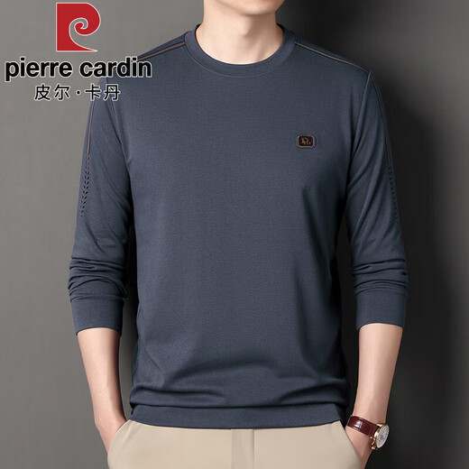 Pier Cardin high-end long-sleeved T-shirt men's spring and autumn pure cotton sweatshirt men's 2025 new round neck top T-shirt base shirt Trendy T 6625-green M 165 suggestion 120 Jin [Jin equals 0.5 kg]