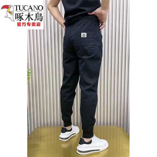 Woodpecker (Tucano) Été Nouveau pantalon décontracté pour le beau pantalon de travail élastique mince pour hommes pour le printemps et l'automne plus en velours hiver petit pantalon harem noir un style 28, 90-100jin [Jin est égal à 0,5 kg]