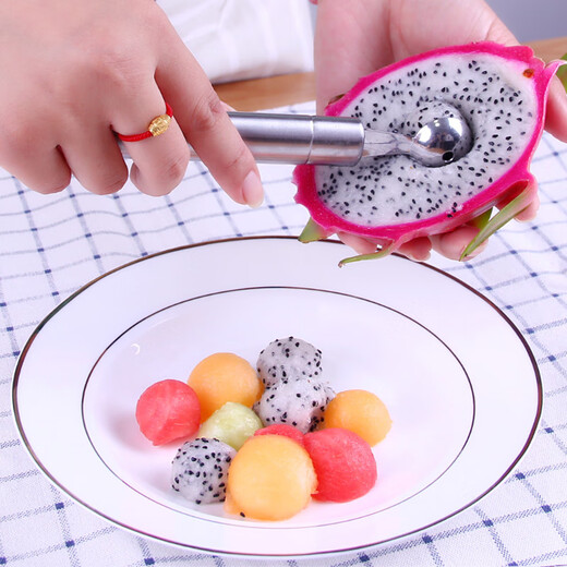 Riheshengtang Fruit Spoon Digger for Digging Water Double-Headed Fruit Ball Spoon Shape Round Spoon Multi-Functional Ball Digging Spoon for Cutting Watermelon Balls Stainless Steel Carved Fruit Digger (Flower Adjustment + Large Spoon)