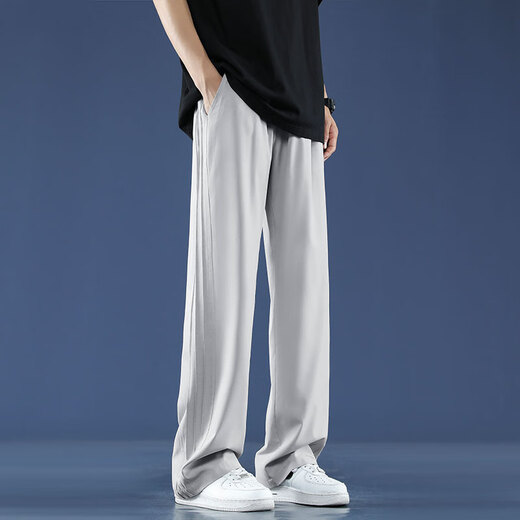 Foss Phil Ice Silk Casual Hosen für Männer im Frühling und Sommer dünne lockere, gerade drapierte atmungsaktive Sport im Freien im Freien. Trendy Brand 718-2060 Hellgrau 3xl [Vorgeschlagen 175-190jin [Jin ist gleich 0,5 kg]]