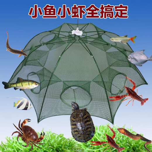 Fishing source fish net fishing cage fishing net fishing small fish eel catching artifact floor net fish cage hand throwing net shrimp cage loach automatic luminous thickening 6 holes + 1 bait + accessories