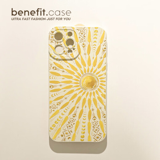 Shell Zhitong Summer Personality Golden Sun Adecuado para iPhone16Promax Apple 15Pro Case de teléfonos móviles 13 New 14 Sets 12 Creative 11 todo incluido XSMAX Silicone XR Anti-Fall 8p Antique White 01QP12108TE ORO TOMO iPhone16Promax