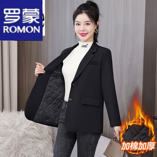 ROMON Casual Suit Jacket Women's 2023 Autumn and Winter New Loose British Style Short Padded Thickened Professional Suit Top Black M