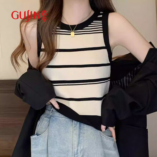 Ancient and Modern (GUJIN) [Contrast Color Stripes] Knitted Small Slings for Women in Spring and Autumn Underwear Base Shirt Niche Sleeveless Short Top