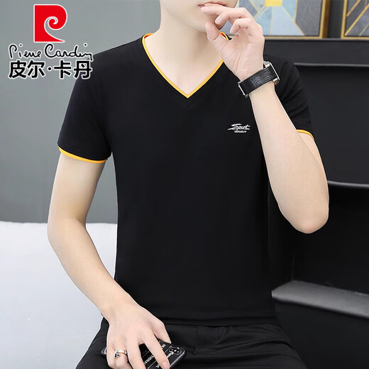皮尔卡丹（pierre cardin）2025新款新疆纯棉男士短袖t恤衫打底衫V领体恤潮流半袖夏装上衣服 QY691白色 M 【建 议：85斤至100斤】