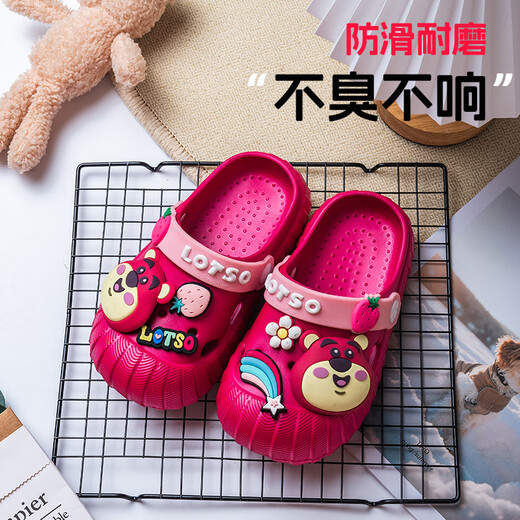 Disney Disney children's hole shoes slippers cartoon non-slip soft outside wearing bag-toe sandals pink strawberry bear 17