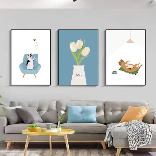 
New Chinese style living room decoration painting sofa background wall triple mural Ping Anxie Creative Restaurant wall hanging painting [68 flowers persimmon-16786] 40*60cm-suitable for living room 2-4 meters wall width