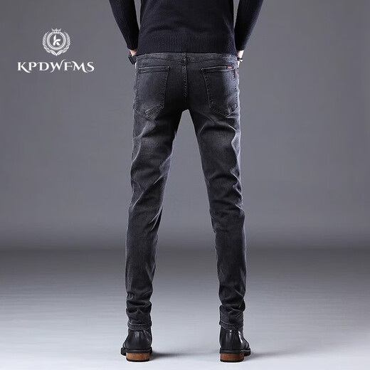 
Kpdwfms International Brand 2025 Spring and Autumn Jeans Men's Slim Small Foot Korean Version Black Stretch Casual Versatile Pants Gray 1049 Plus Fleece 28