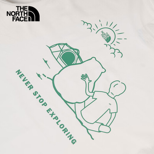 北面（The North Face）【都市经典系列】短袖T恤小熊 情侣款男女户外圆领25年夏季8F5R QLI/米白色 M