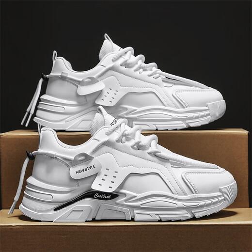 
Huilijun dad shoes men's thick sole heighten 2025 autumn new men's shoes leather men's trendy shoes versatile casual trendy shoes ZY1105 white (quality upgraded) 39 (selected priority delivery)