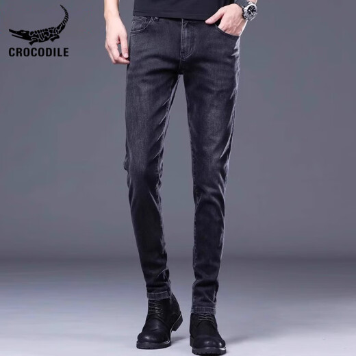 Cogas CHOGATH CHOGATH CROCODILE Crocodile Shirt Brand High-end Denim Trousers Men's Slim Small Foot Summer Thin Stretch Casual Pants Men 1048 Black Regular 28 90-105Jin [Jin equals 0.5 kg]