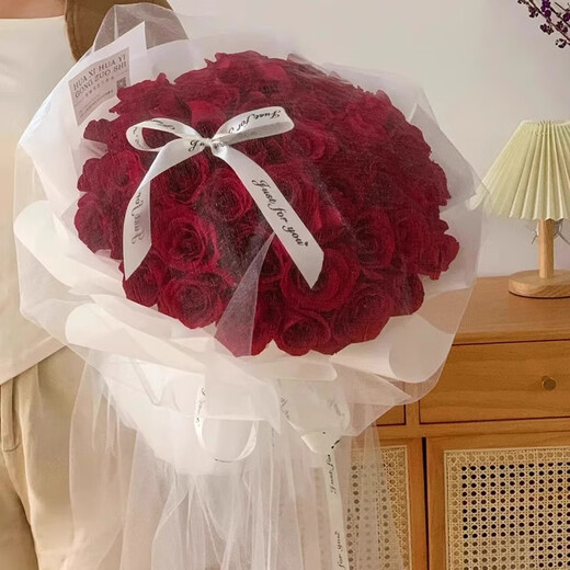 iosn新婚礼物订婚花束假花手捧花仿真花新娘闺蜜女友妈领证结婚永生花 11朵唯爱你红色包装 代写贺卡