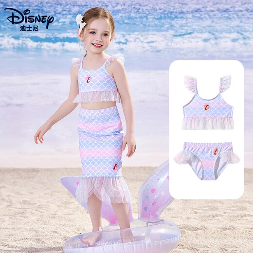 Disney Children's Swimsuit Mermaid Children's Sunscreen Hot Spring Class A Swimwear D35048 Gradient Mermaid Three-piece Set 100