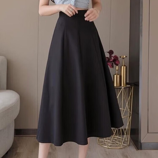 Kim Il-man's full-length long skirt for women, mid-length umbrella skirt, high-waisted A-line wear, drapey pear-shaped suit body shape, spring and autumn, black, regular XL