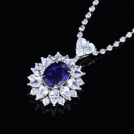 HEEKAIYI Sapphire Necklace for Women 18k Gold Diamond Pendant Luxurious Chinese Valentine's Day Birthday Gift for Wife and Girlfriend Selected Violet Sapphire Necklace 1.78 carats +18k Gold Chain