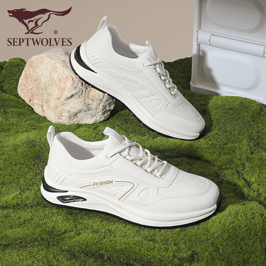 Sieben Wolf-Männerschuhe 2025 Sommer Neue Mesh Schuhe Herren lässige Schuhe atmungsaktiv und geruchssicherer weiße Schuhe Vielseitige Sportschuhe weiß 1048 39