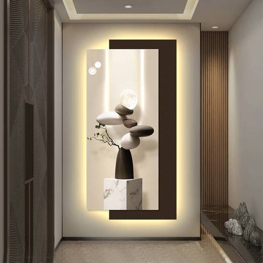 咏幻现代轻奢玄关装饰画简约感led灯入户正对门挂画2025新款壁画 T12350 80*160cm无灯款高清UV精雕+晶瓷