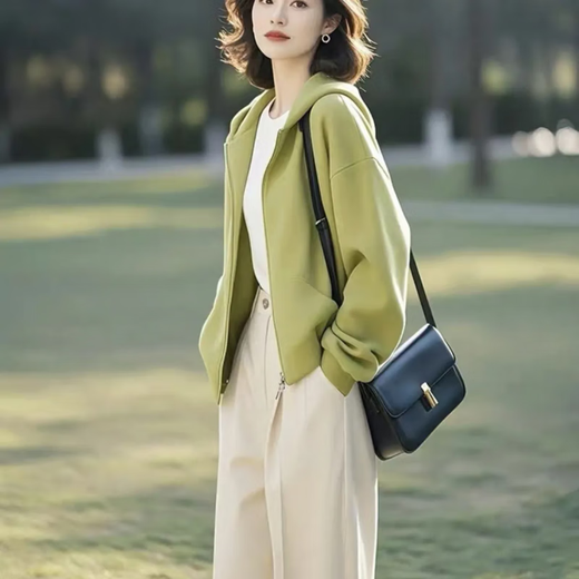 皮尔卡丹（pierre cardin）2025早春新款小个子设计感百搭小众不撞款开衫卫衣绿色外套女 紫色 棉 XL 【建议120-130斤】