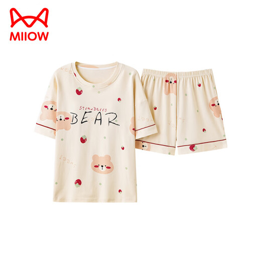 猫人（MiiOW）夏季自带胸垫一体大码短袖睡衣套装家居服棉女可外穿夏天学生韩版 OZM-B1502 M (建议75-95斤)