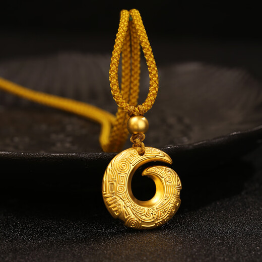 Shien's golden fortune-turning safety buckle pendant for men and women pure gold transfer beads pure gold pendant couple necklace birthday gift black rope fortune-turning safety buckle about 1.2-1.