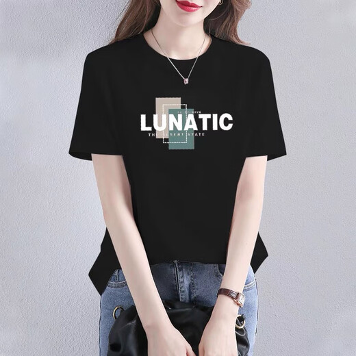 
With pure YISHION2025 new pure cotton short-sleeved T-shirt for women in summer loose and slim Korean-style printed bottoming half-sleeved top trendy 1050# purple [pure cotton] XL [recommended 135-155Jin [Jin equals 0.5 kg]]