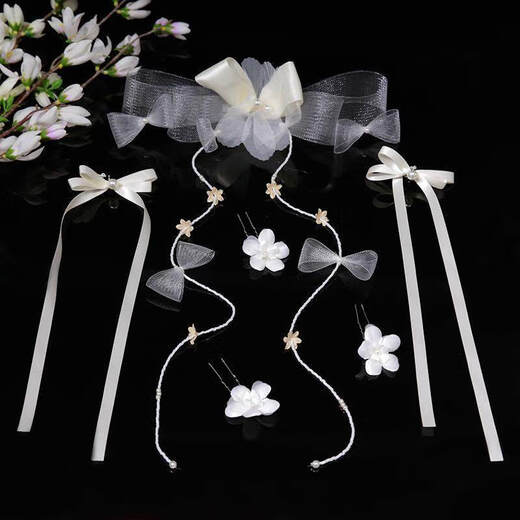 Fujiu sweet fairy bow tassel hairpin set retro bride wedding forest style atmospheric wedding dress accessories hair accessories set