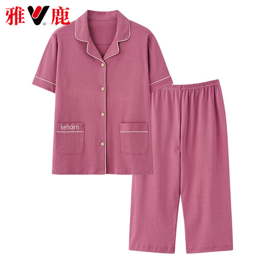 
Yalu high-end new pajamas for women in summer pure cotton short-sleeved cropped pants for women loose large-size cardigan summer home clothing NXF9871 M