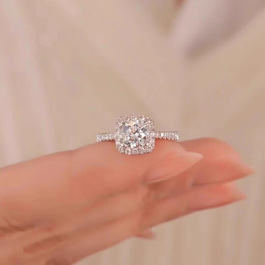 Pt950 Platinum Moissanite Diamond Ring Women's New Square Bag One Carat Diamond Ring Platinum Ring Wedding Proposal Light Luxury Princess Round Bag Main Stone 2 Carats You need to keep silent and contact customer service to note the circle number