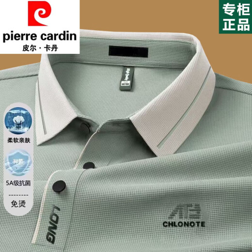 Pier Cardin High-End-Herren-Langarm-T-Shirt 2025 Feder und Herbst Dünnes Dach im mittleren Alter, Daddy Revers Polo Basishemd Herbst Top 16823 Hellgrün M 165 [Empfohlen 100-120jin [Jin entspricht 0,5 kg]]