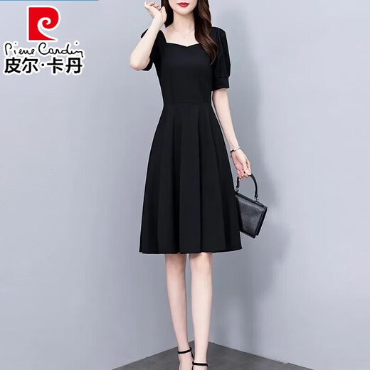 皮尔卡丹（pierre cardin）赫本法式小黑裙气质短袖2025夏季时尚新款收腰显瘦中长款裙子 7270短款黑色【 GD723-7 M 【90-105斤