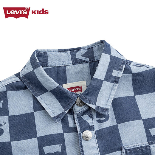 Levi s store same style Levi's children's shirt new full print short-sleeved stand collar jacket Milestone Blue 110/52 Recommended height 98-104cm