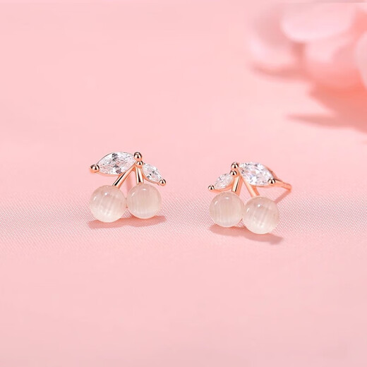 Mansheng cherry cat eye earrings for women sterling silver simple small earrings 2025 new trendy 925 silver sweet and cute earrings cherry cat eye earrings two pack