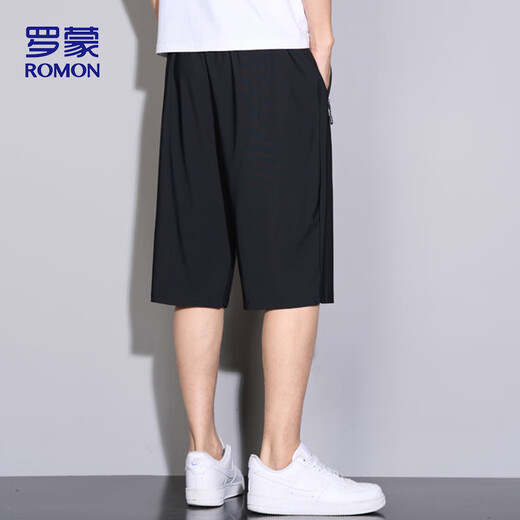 
ROMON (ROMON) sports shorts men's summer breathable thin loose casual running beach pants cropped pants ZH9877 black 4XL