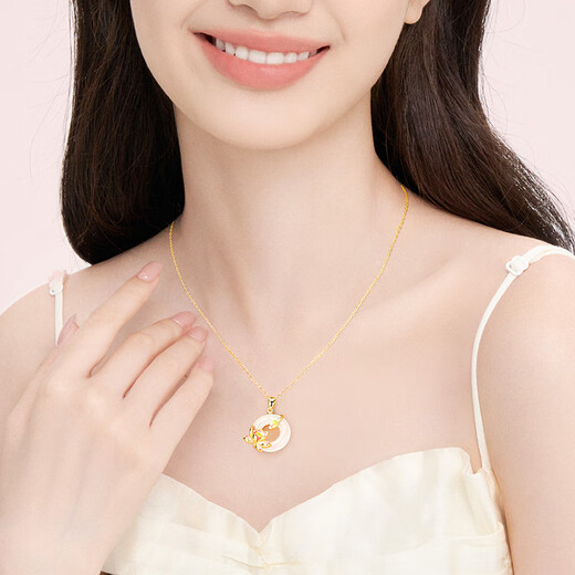 Zhen Shang Silver Chinese Gold Peaceful Buckle Jade Pendant S925 Silver Necklace Women's 2025 New Birthday Gift for Girlfriend on Teacher's Day