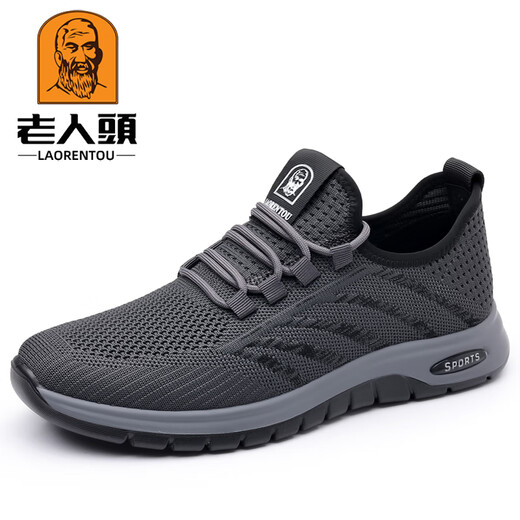 Alter Mann des Mannes (Laorentou) Maschenschuhe Herren 2025 Frühling Neues atmungsaktives Mesh Schuhe lässige dicke alleinige alte Peking -Stoffschuhe Herren Vater Schuhe 15619 Schwarz 37