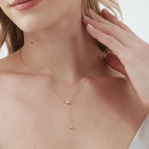 Chi Xing RandomCrush Star Shift 14K Gold Water Drop Pendant Water Necklace Adjustable Design Necklace 14K Gold Natural Crystal (Spot 48h Delivery) Live Mouth 46cm