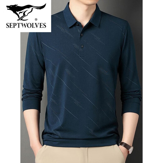 Sieben Wölfe offizielles Flaggschiff Sommereis Seiden Herren T-Shirt Langarm New Sleeve New Middle Casual Herren Dünner Papa T-Shirt 829 Gray M 48/165
