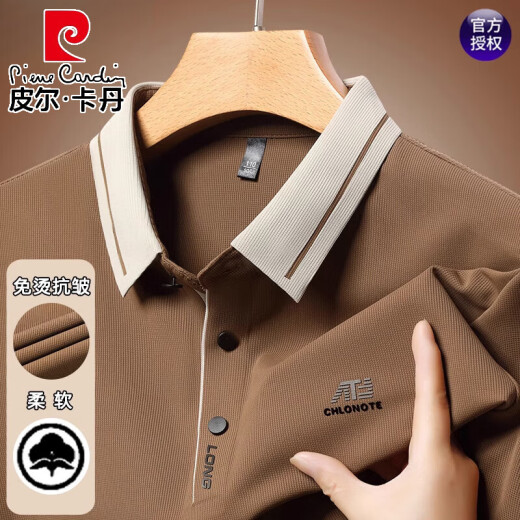 皮尔卡丹（pierre cardin）男士长袖t恤2025春秋新款休闲宽松翻领打底POLO衫上衣 16823浅绿 M 165【建议95-120斤】