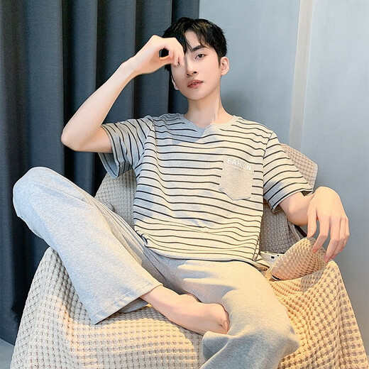 Hanrui Sommer-Herren-Pyjamas dünne kurzärmelige Hosen Anzug Großgröße lässige Heimkleidung kann außerhalb von H3923 180 xl getragen werden