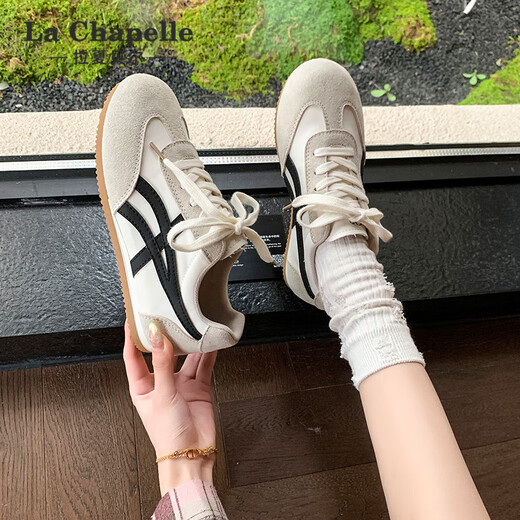 La Chapelle women's shoes moral training shoes women's new all-match casual shoes low-top soft-soled sports shoes for women-2215B beige black 38