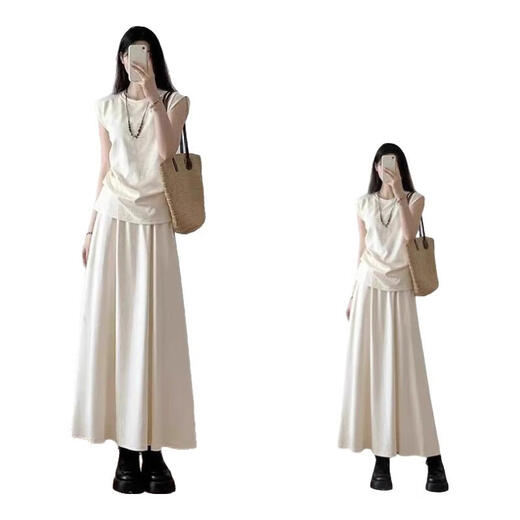 Danzhuna (Danzhuna) Petite robe parfumée Vêtements féminins d'été 2025 Nouveau édineur de corps en forme de poire français Suit à jupe longue pour les femmes 3532 beige + jupe d'abricot xl