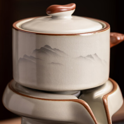 Porcelain brand tea set Guanshan automatic tea set complete set Ru kiln tea infuser complete set home gift Kung Fu tea set drainage tea tray set <Shui Mo Guan Shan> automatic tea set eight cups + tea tray