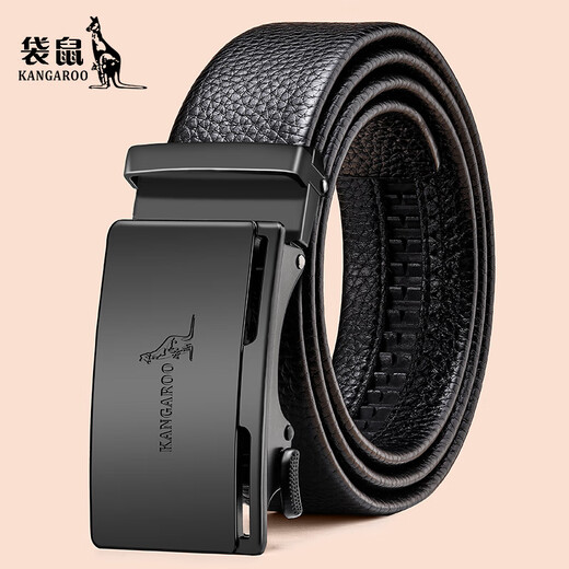 Kangaroo Cowhide Men's Leather Belt Genuine Leather Automatic Buckle Father's Day Business High-end Belt Brand Belt Men's Pure Cowhide 6195 Alloy Buckle-High-quality True Leather 120cm Waist Circle 2.8-3.0 Cropped