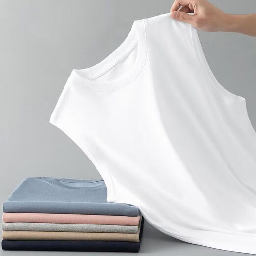 2025纯色坎肩打底衫男纯白圆领薄款无袖T恤休闲运动背心上衣 坎肩-140-雾蓝 2XL