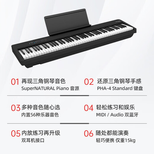 罗兰（Roland）电钢琴FP-18重锤键盘88键成人考级FP30X便携式儿童初学入门电钢琴 FP-30X黑色琴体（单踏板）