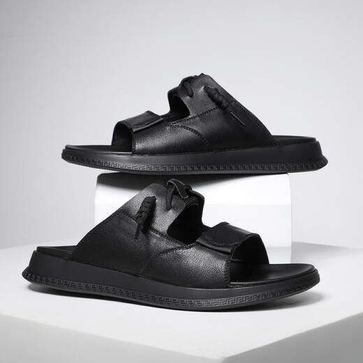 
DIFANPU international luxury brand men's shoes high-end men's casual shoes fashionable and versatile slippers comfortable to wear with flip-flops Black [brand gift box] 43