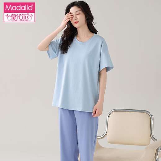 莫代尔棉凉感睡衣女士夏季短袖七分裤中青年加肥加大码家居服 DL7027莫代尔 M 建议80-95斤